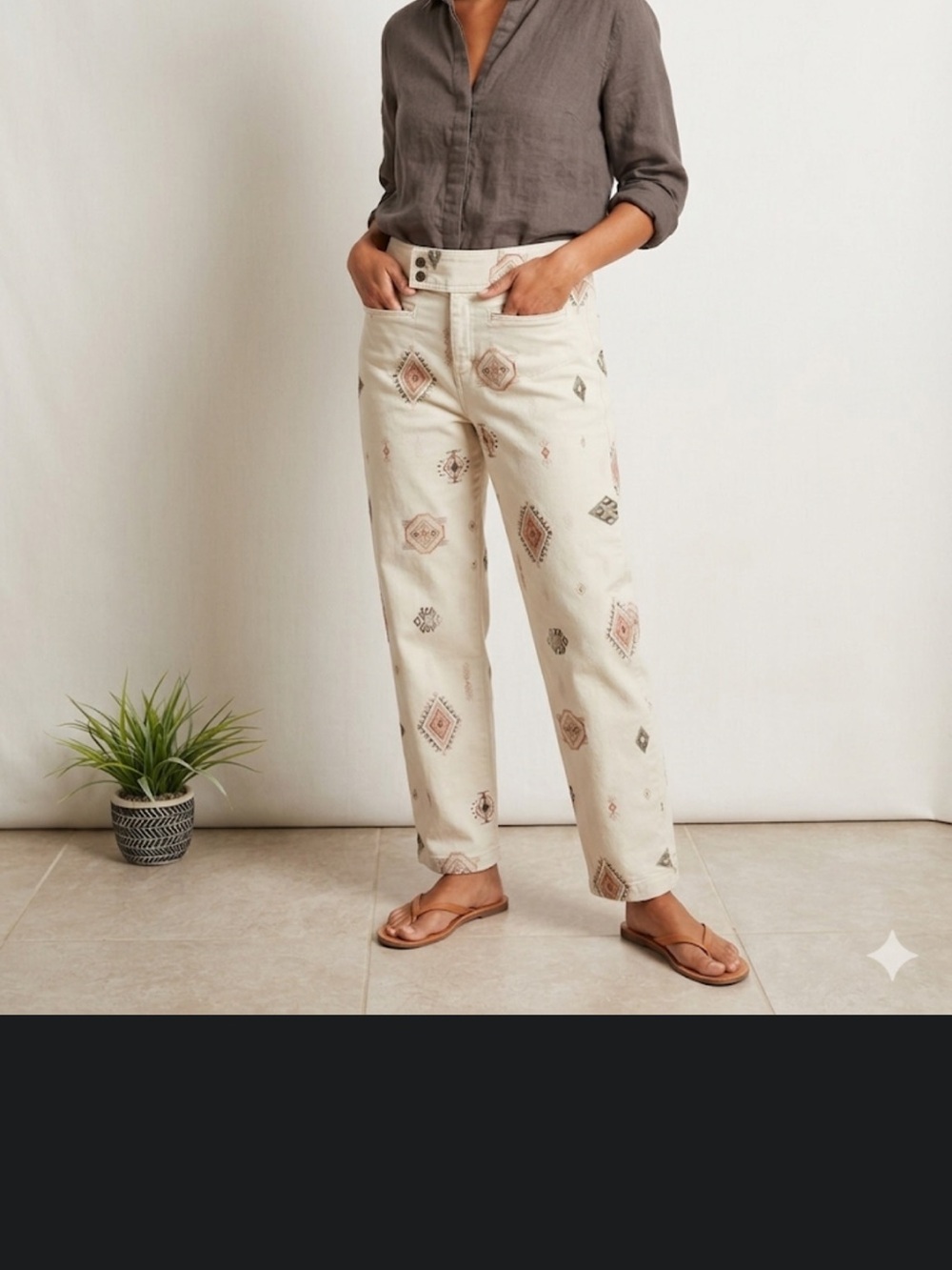 Chico's Cream Embroidered Boyfriend Jeans